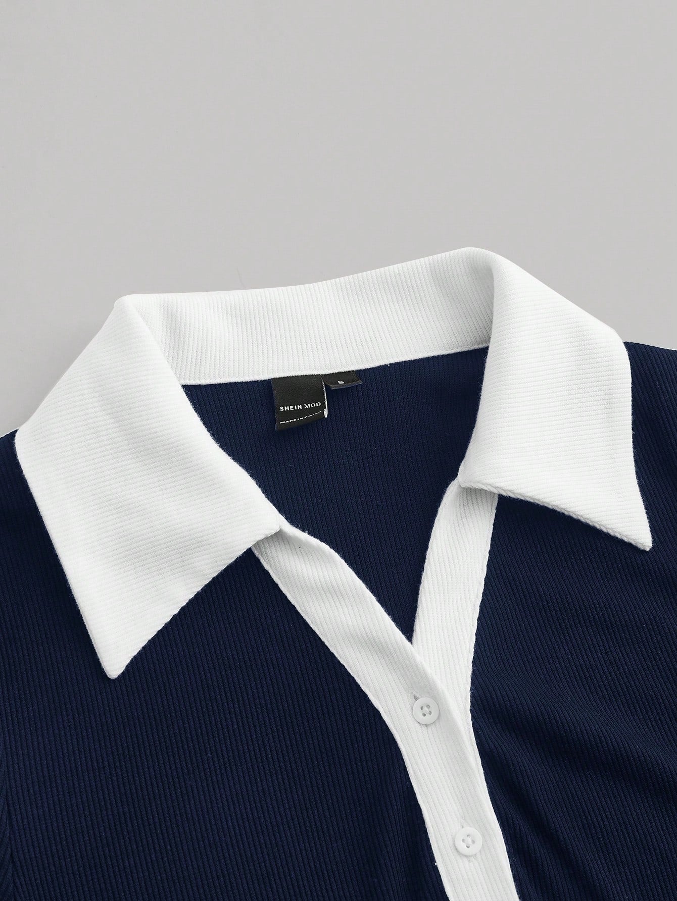 MOD Preppy Style Navy And White Contrast Collar Button Front Dress