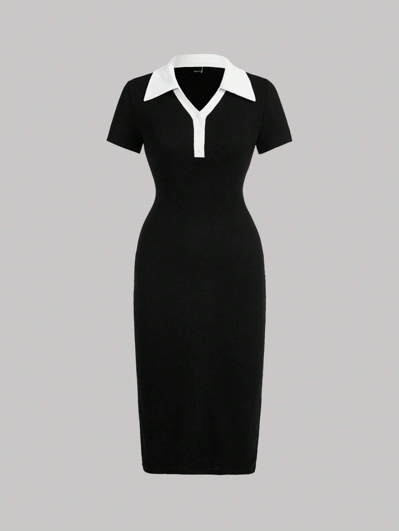 MOD Preppy Style Navy And White Contrast Collar Button Front Dress