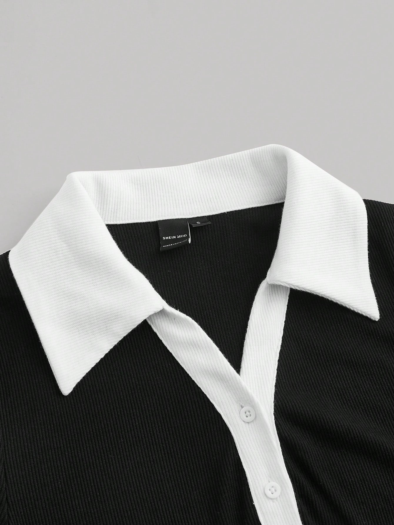 MOD Preppy Style Navy And White Contrast Collar Button Front Dress