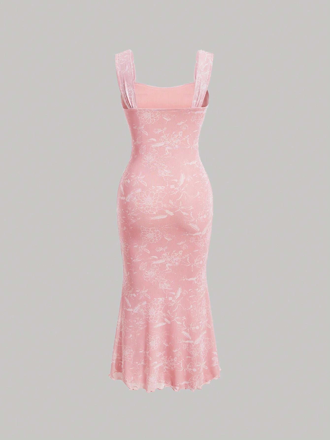 MOD Ruched Bust Mermaid Hem Floral Mesh Overlay Cami Dress,Pastel Dresses For Women, Wedding Guest Dress