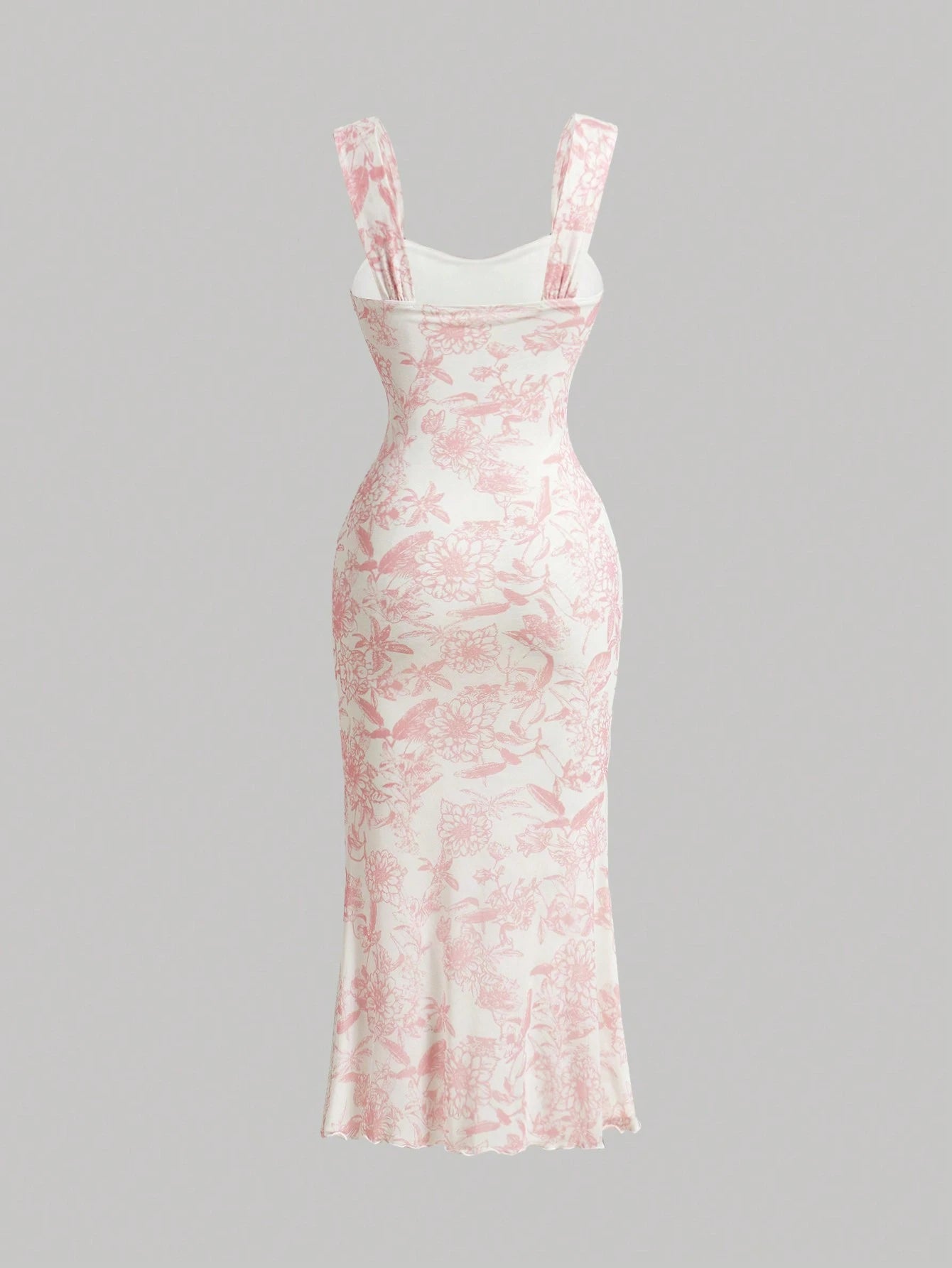 MOD Ruched Bust Mermaid Hem Floral Mesh Overlay Cami Dress,Pastel Dresses For Women, Wedding Guest Dress