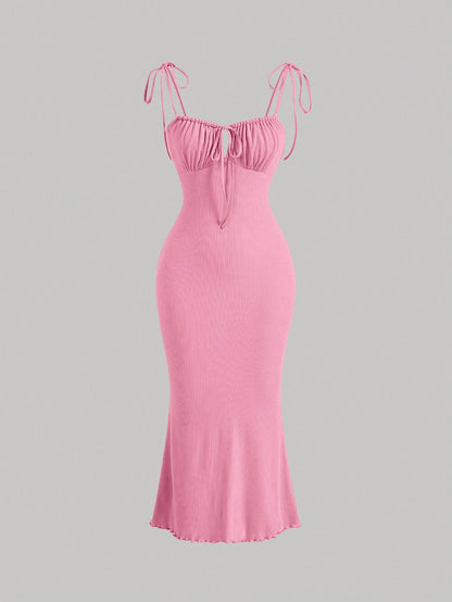 MOD Ruched Bust Tie Shoulder Cami Dress,Pastel Dresses For Women, Wedding Guest Dress