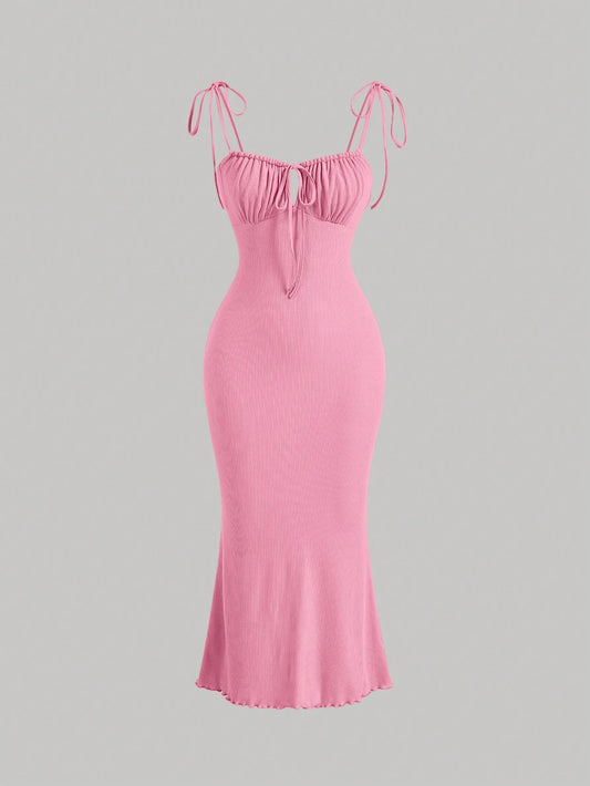 MOD Ruched Bust Tie Shoulder Cami Dress,Pastel Dresses For Women, Wedding Guest Dress