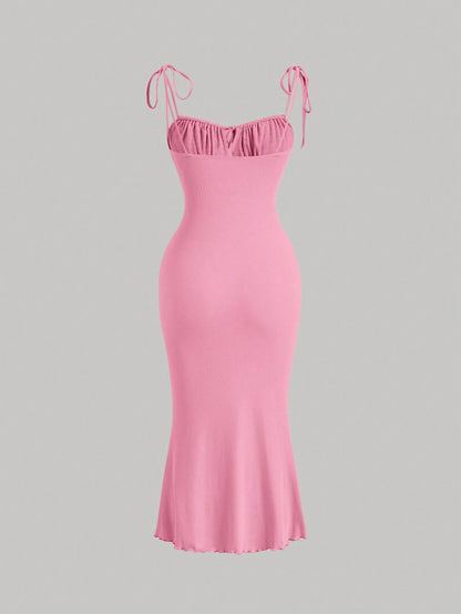 MOD Ruched Bust Tie Shoulder Cami Dress,Pastel Dresses For Women, Wedding Guest Dress