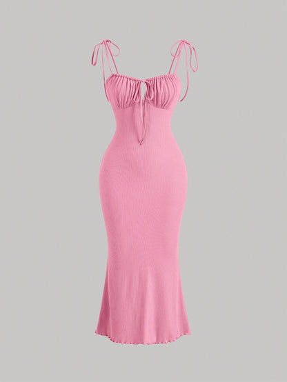 MOD Ruched Bust Tie Shoulder Cami Dress,Pastel Dresses For Women, Wedding Guest Dress