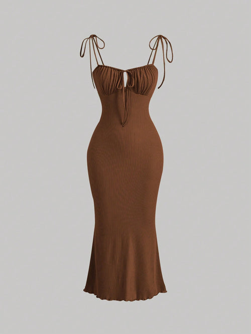 MOD Tie Front Ruched Bust Cami Dress