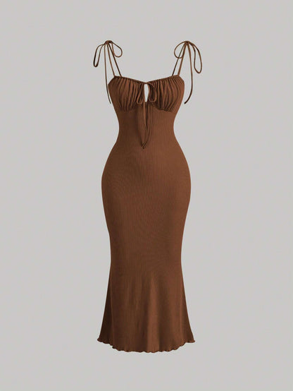 MOD Tie Front Ruched Bust Cami Dress