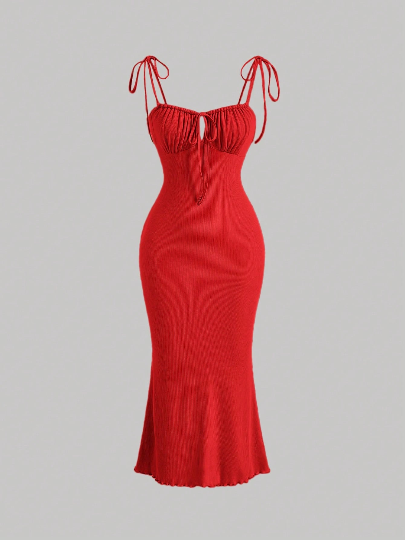 MOD Tie Shoulder Ruched Bust Mermaid Hem Cami Dress