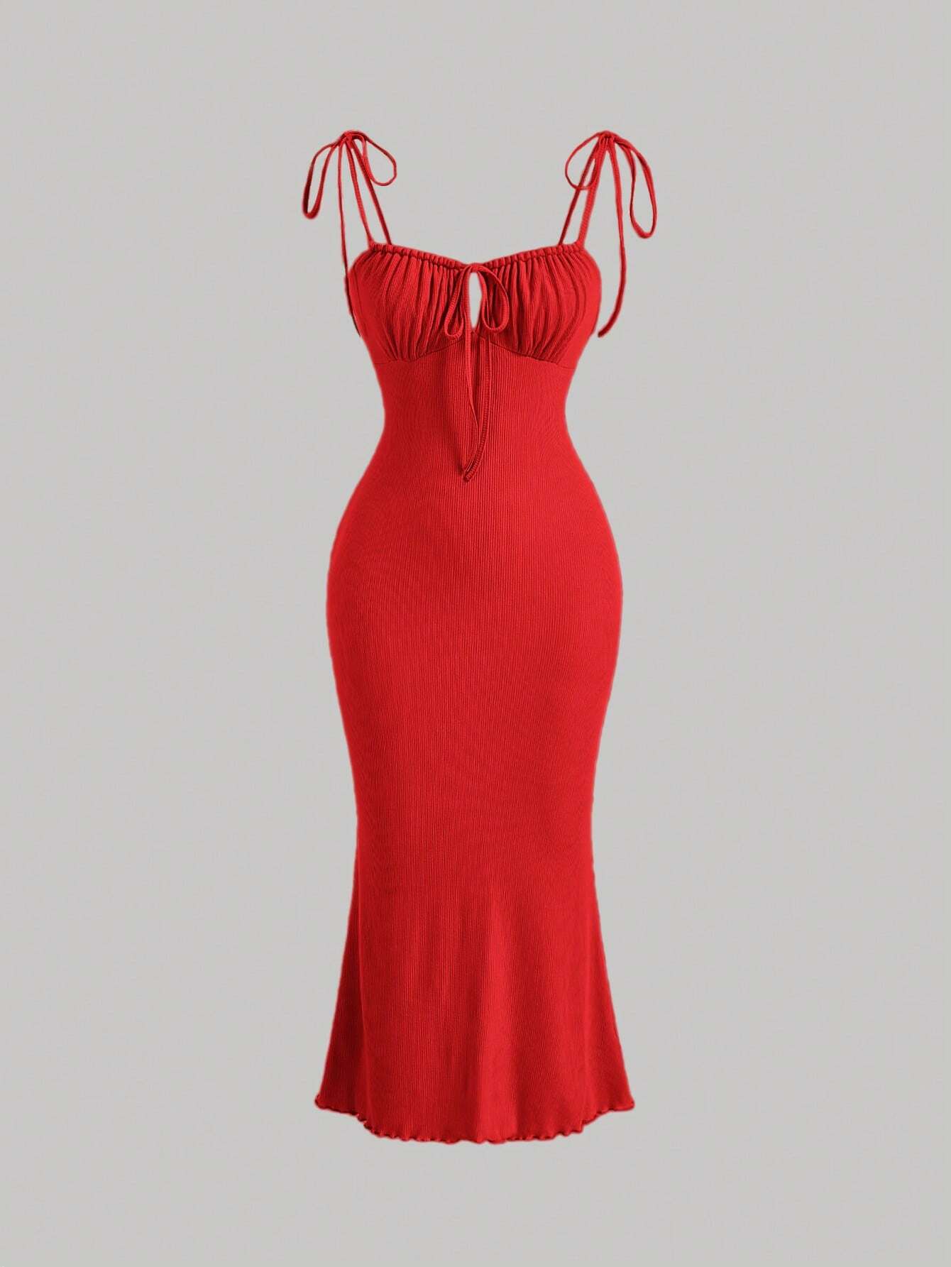 MOD Tie Shoulder Ruched Bust Mermaid Hem Cami Dress