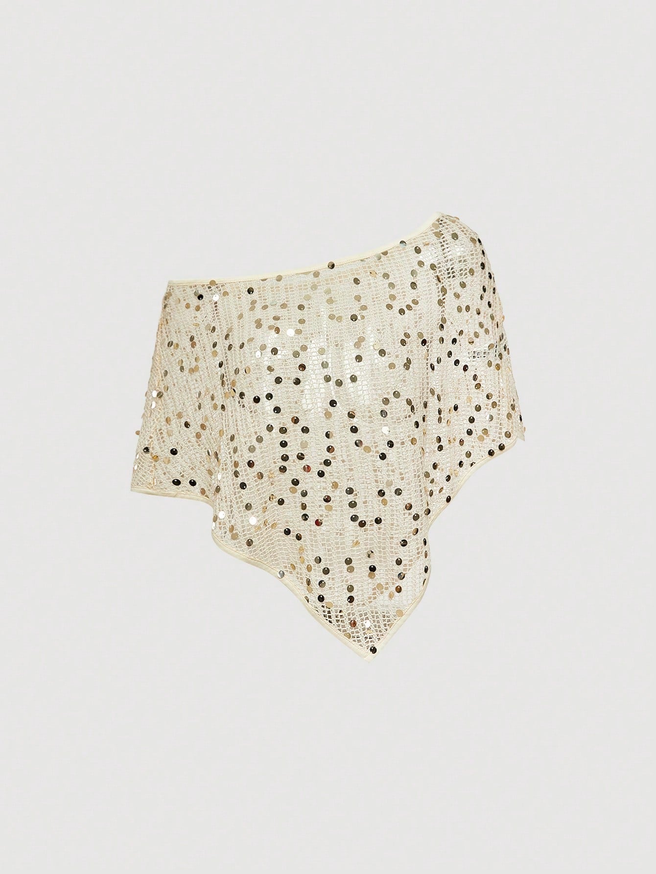 MOD Women's Beige Summer Casual Sequin Asymmetrical Neck Loose Top,Beach Holiday Vacation Festival Party Outfits, Swimwear Bathing Suit Cover Up