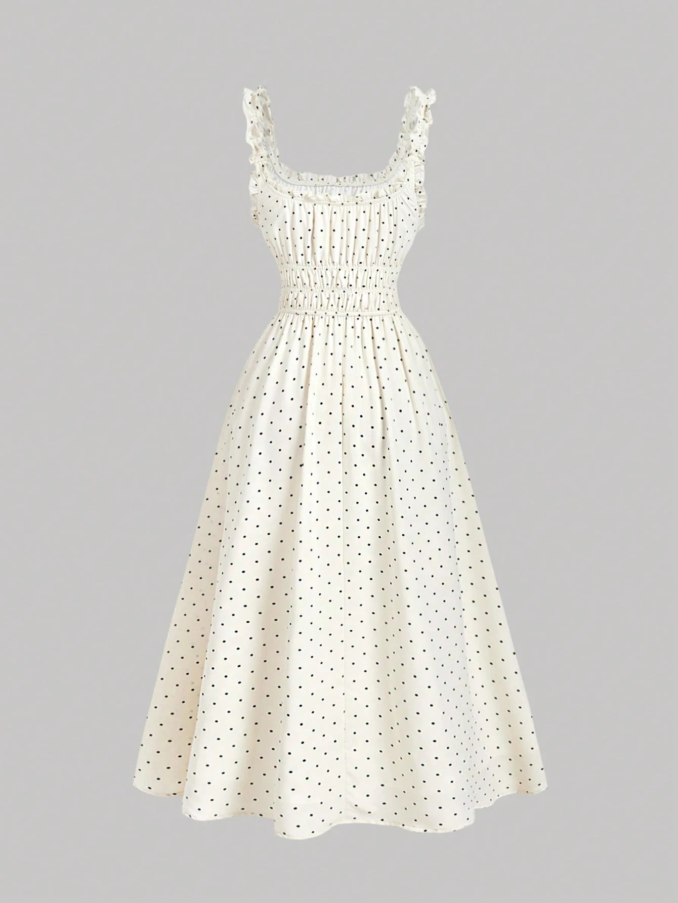 MOD Women's Black White Polka Dot Bow Ruched Milkmaid Dress,Elegant Romantic Vintage Party Eve Dresses,Summer Holiday Vacation Picnic Dresses,Floral