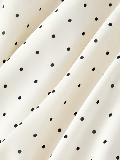 MOD Women's Black White Polka Dot Bow Ruched Milkmaid Dress,Elegant Romantic Vintage Party Eve Dresses,Summer Holiday Vacation Picnic Dresses,Floral