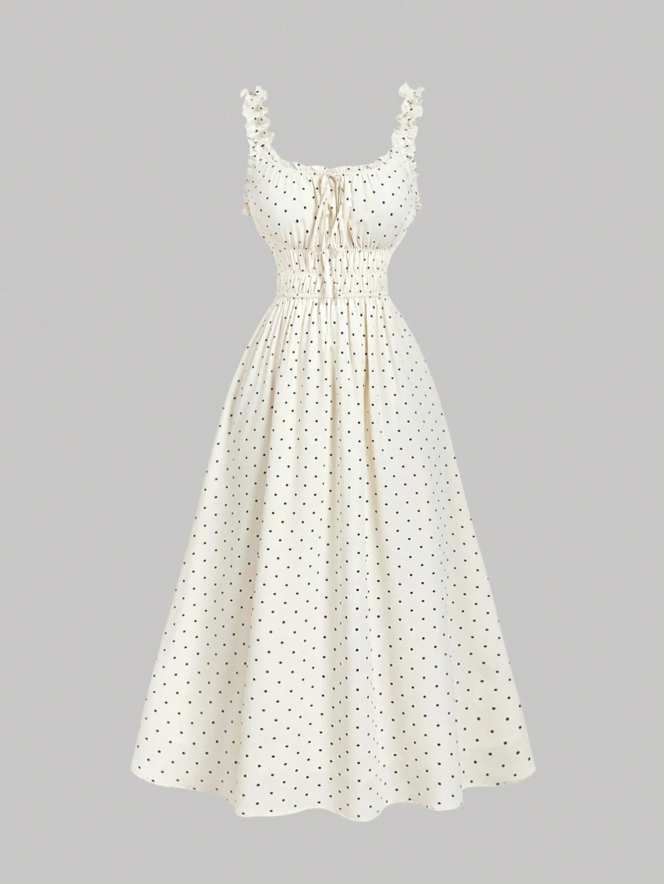 MOD Women's Black White Polka Dot Bow Ruched Milkmaid Dress,Elegant Romantic Vintage Party Eve Dresses,Summer Holiday Vacation Picnic Dresses,Floral