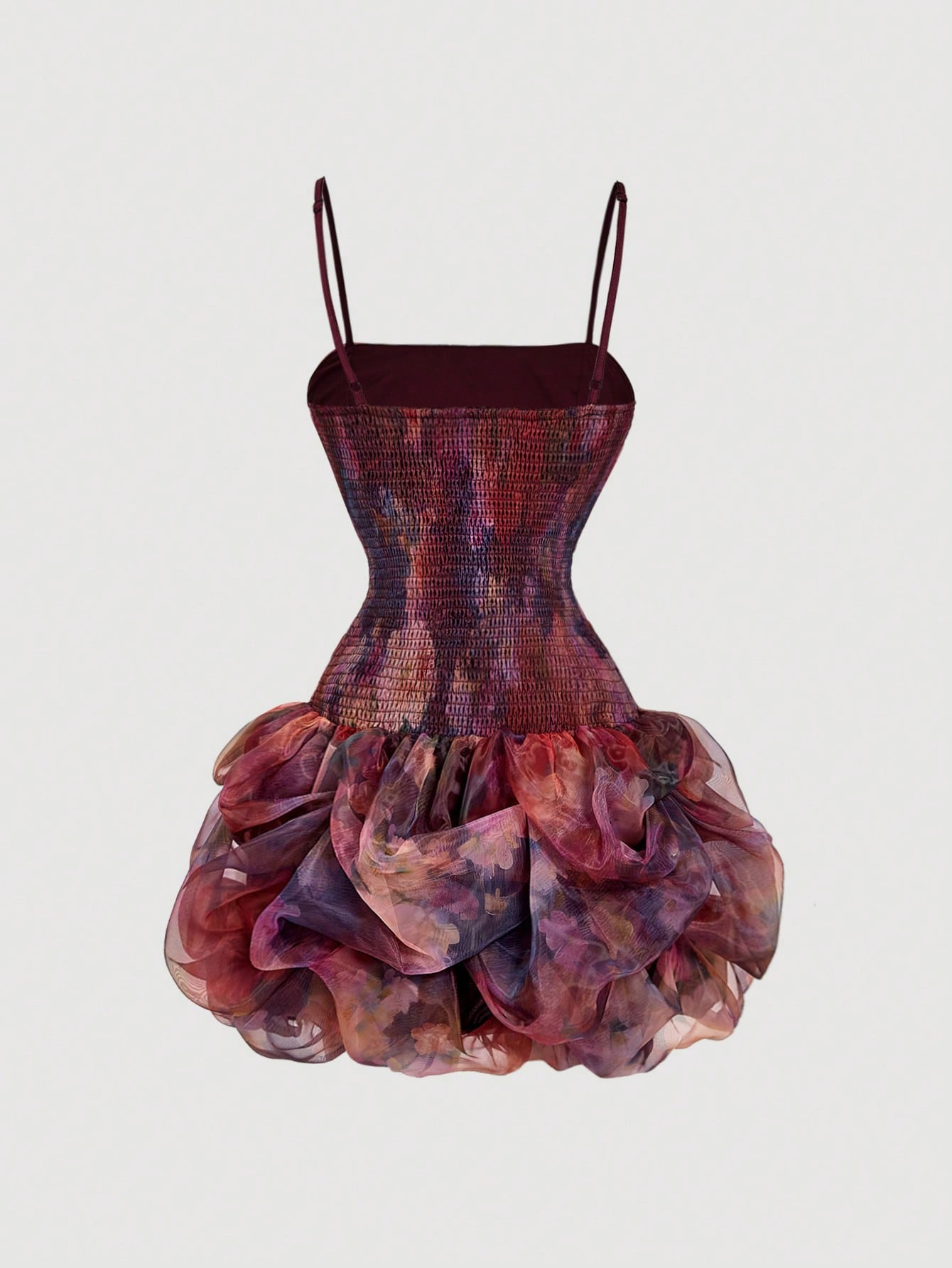 MOD Women's Dark Purple Floral Organza Mini Dress,Summer Elegant Ruched Bubble Hem Corset Dress,Unique Fantasy Graduation Guest Party Night Out Dress