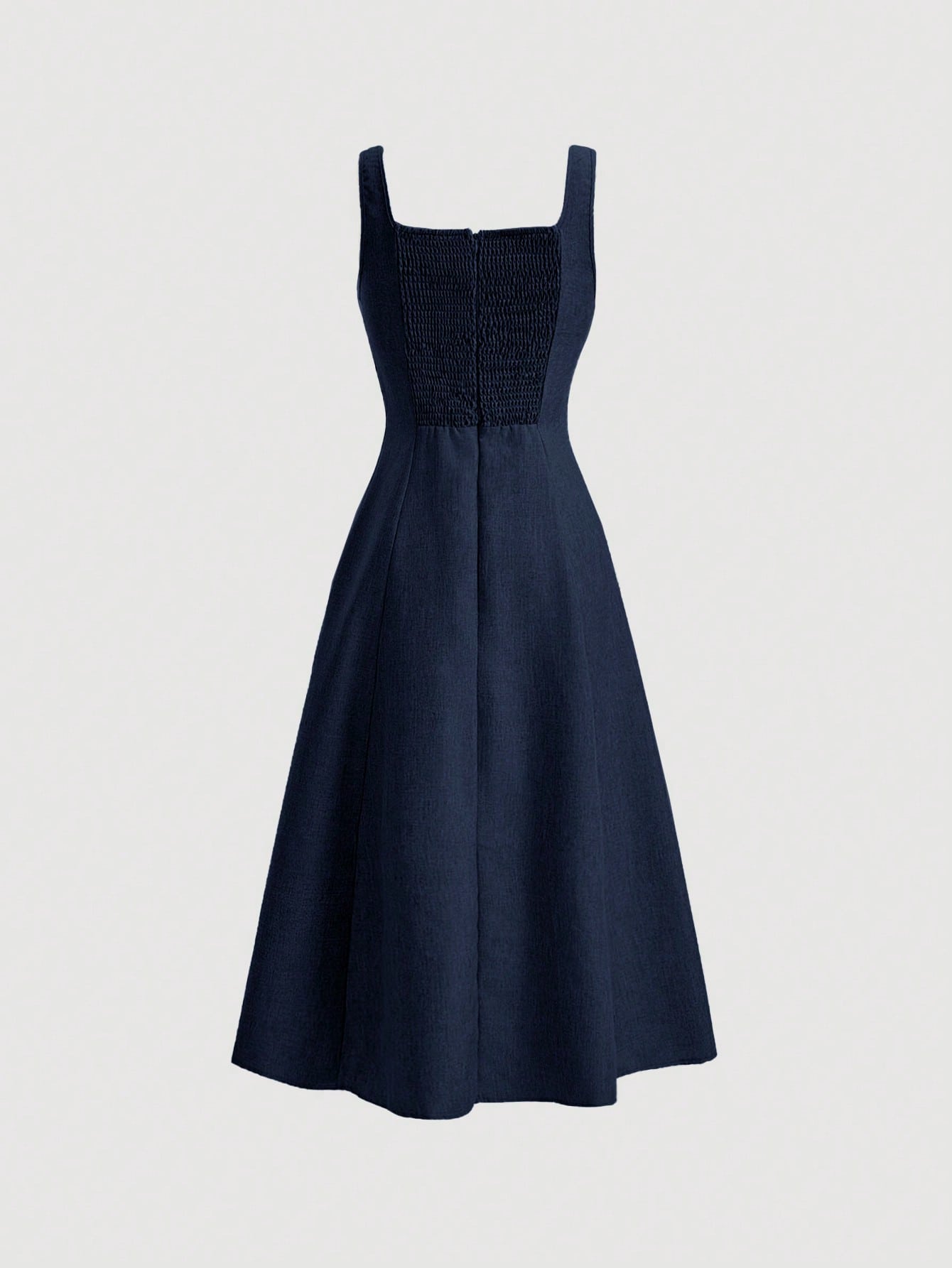 MOD Women's Elegant Navy Blue Summer Square Neck Sleeveless A Line Midi Dress,Denim Effect Slim Backless Tea Party Wedding Guest Formal Long Dresses