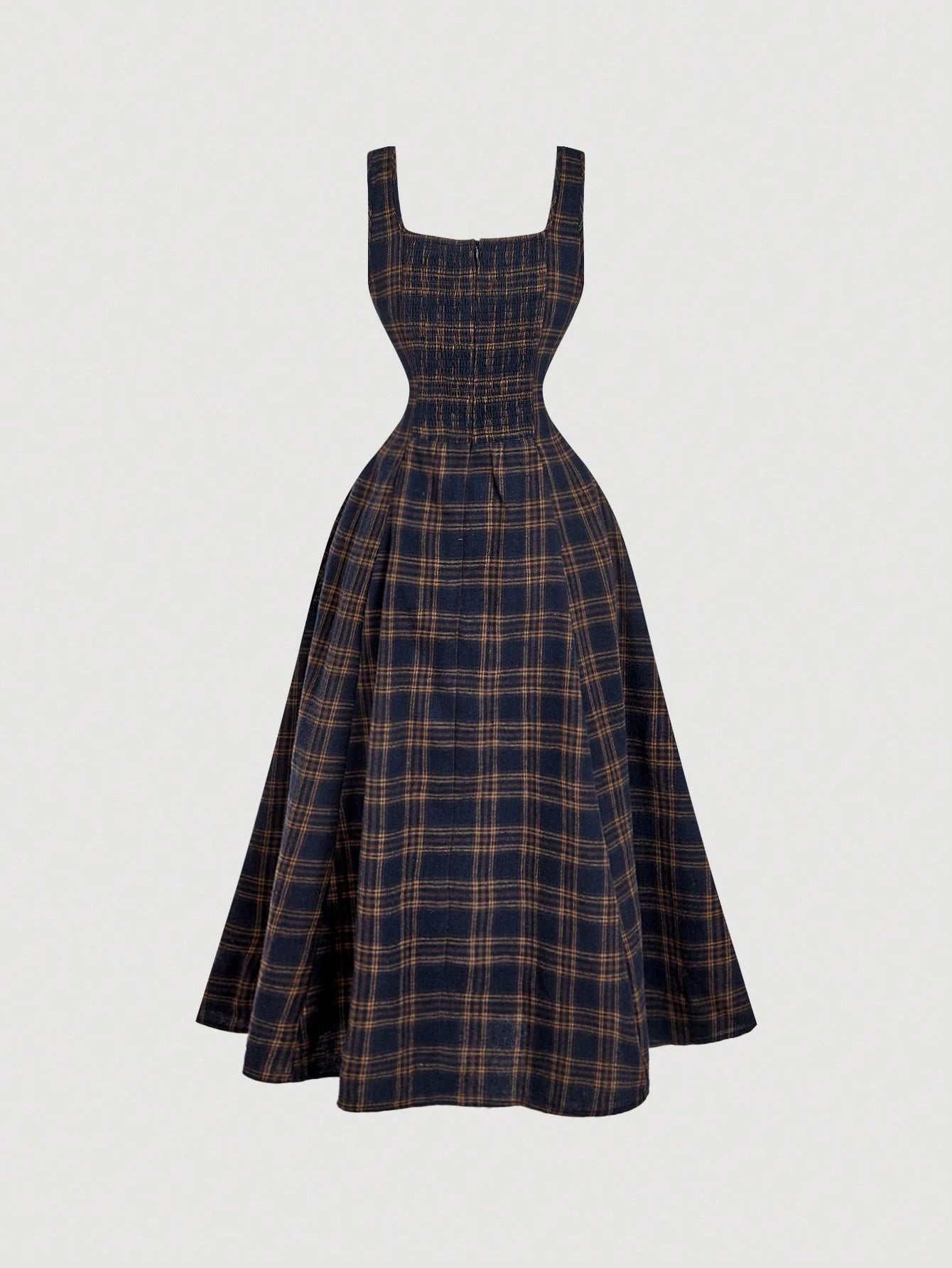 MOD Women's Elegant Navy Blue Summer Square Neck Sleeveless A Line Midi Dress,Denim Effect Slim Backless Tea Party Wedding Guest Formal Long Dresses