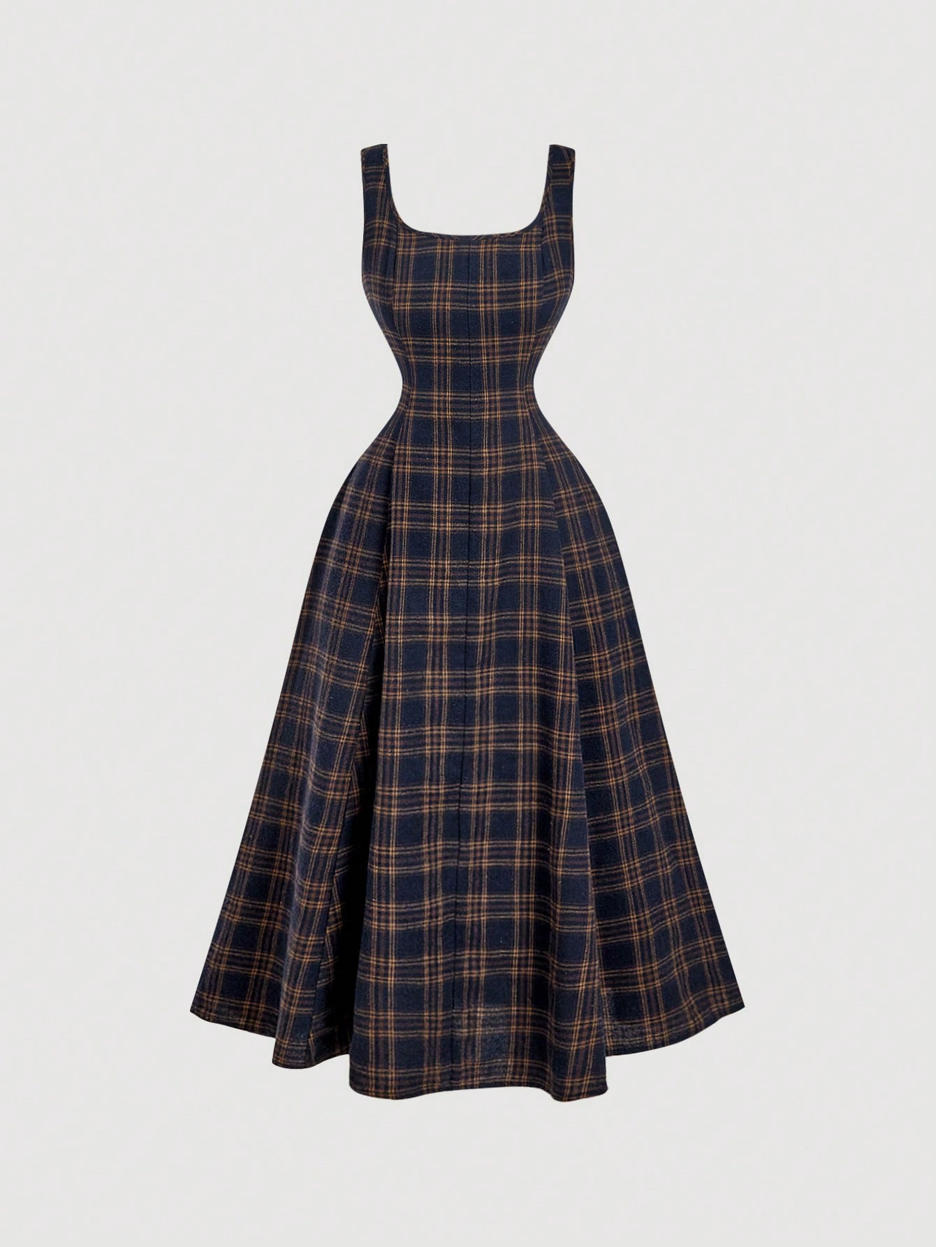 MOD Women's Elegant Navy Blue Summer Square Neck Sleeveless A Line Midi Dress,Denim Effect Slim Backless Tea Party Wedding Guest Formal Long Dresses