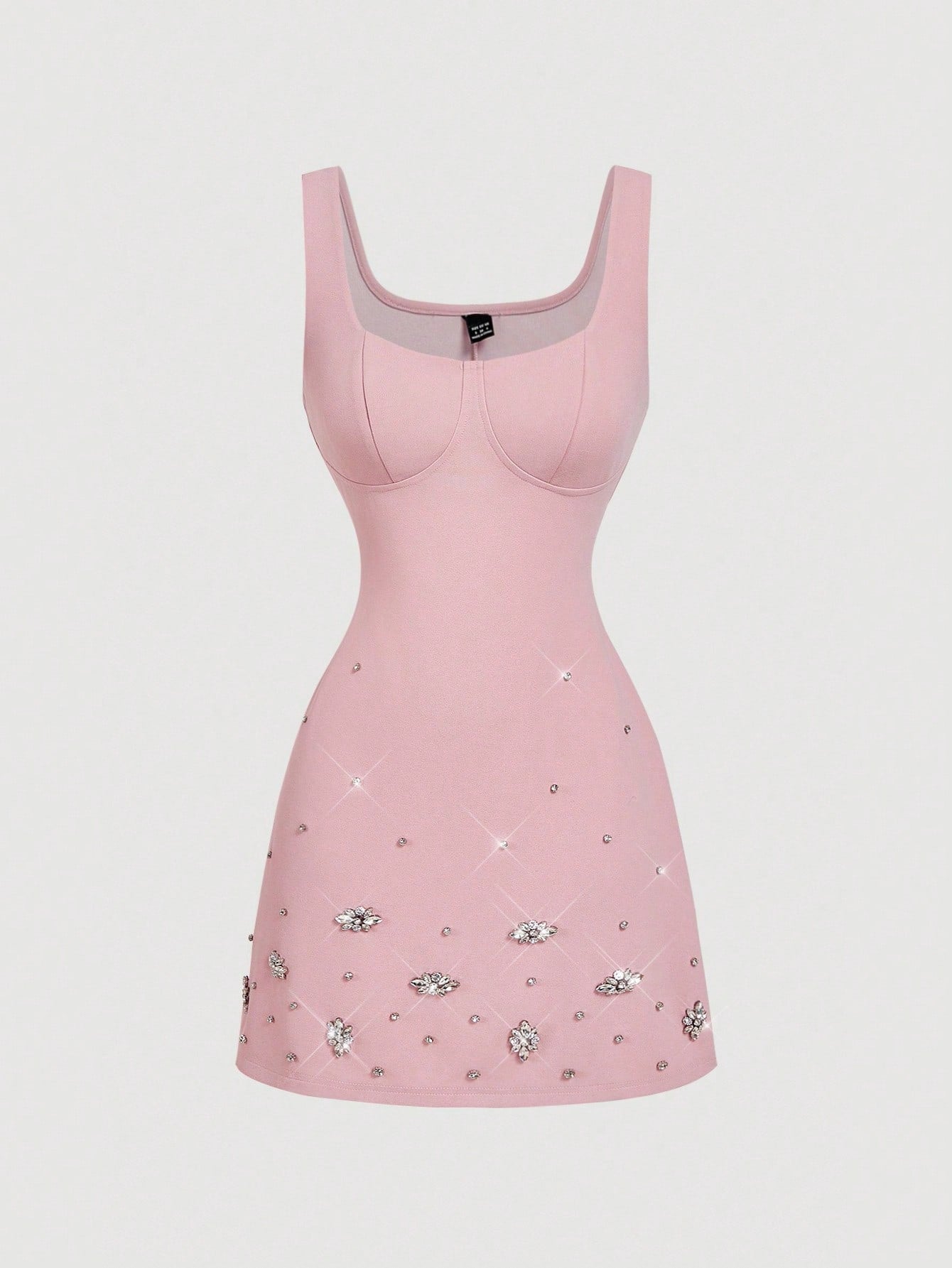 MOD Women's Elegant Soft Pink Rhinestone Sleeveless Bodycon Mini Dress,Summer Holiday Birthday Party Cocktail Wedding Guest Evening Gathering Dress
