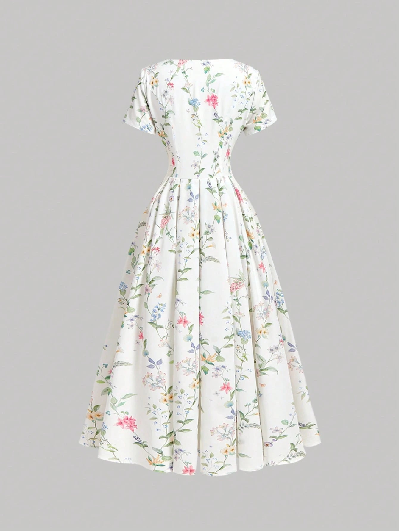 MOD Women's Romantic Cottage Floral Pleated Midi Dress With Collar, Summer, Wedding Garden Party Picnic, Going Out, Birthday, Prom, Country, White Floral