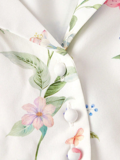 MOD Women's Romantic Cottage Floral Pleated Midi Dress With Collar, Summer, Wedding Garden Party Picnic, Going Out, Birthday, Prom, Country, White Floral