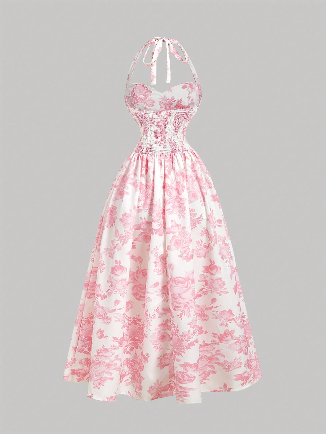 MOD Women's Romantic Floral Print Halter Mid-Length Dress Vintage, Wedding Guest Dress