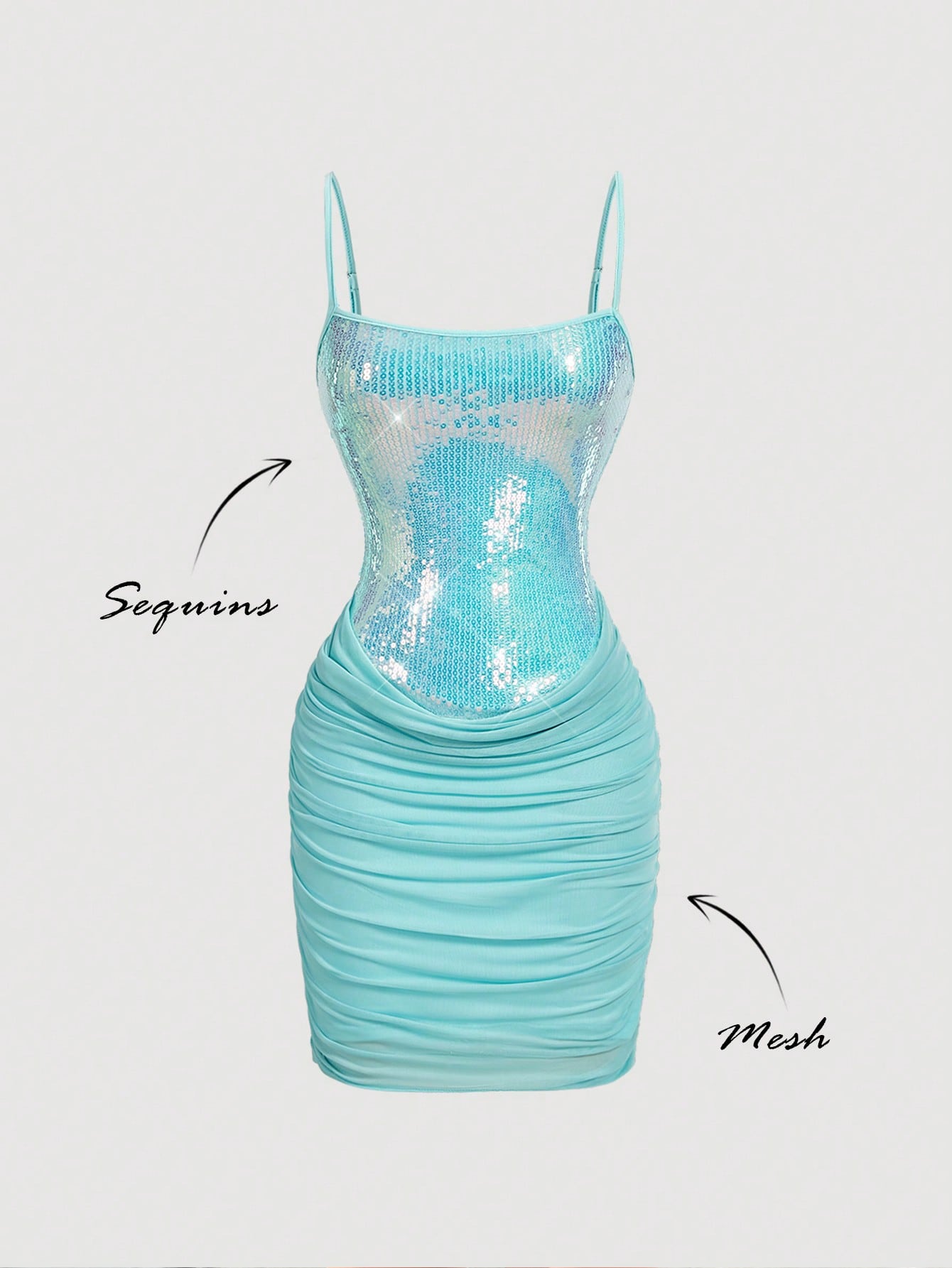 MOD Women's Sequin Patchwork Ruffle Cami Mini Dress,Light Blue,Summer,Bandage,Birthday Party,Retro Boho Vacation Outfits,Music Festival Carnival Costume