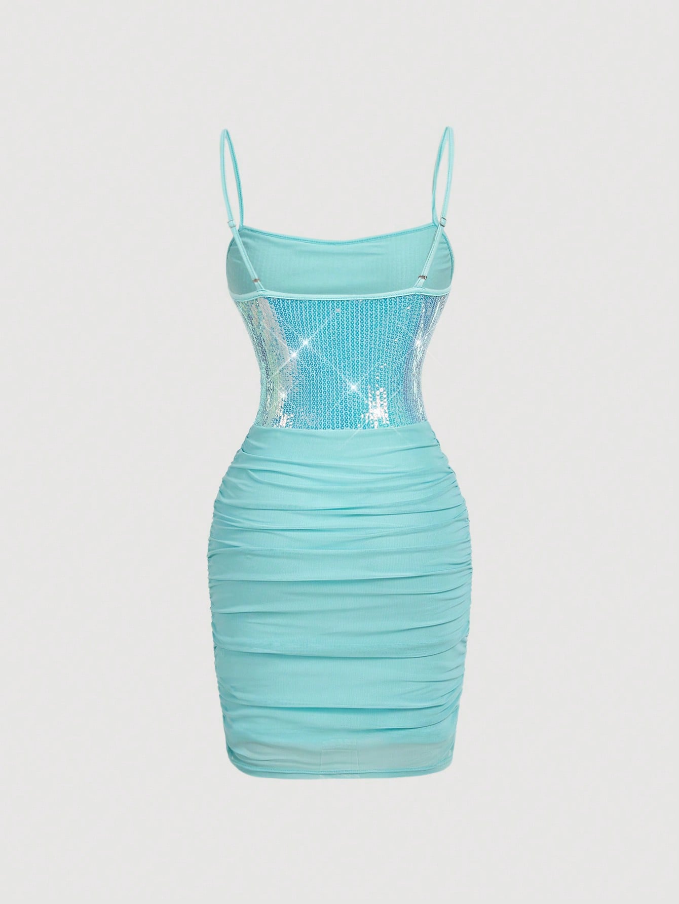 MOD Women's Sequin Patchwork Ruffle Cami Mini Dress,Light Blue,Summer,Bandage,Birthday Party,Retro Boho Vacation Outfits,Music Festival Carnival Costume