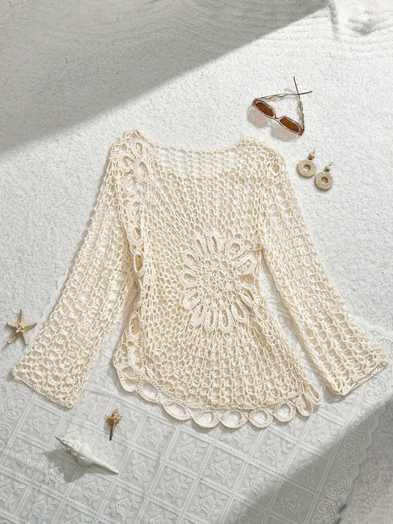 MOD Women White Crochet Beach Cover Up Country Concert Tops