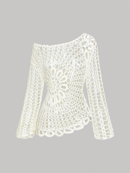 MOD Women White Crochet Beach Cover Up Country Concert Tops