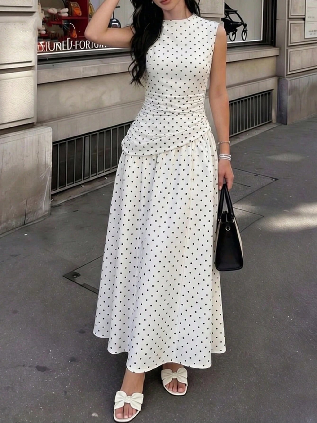 Modelyn French Design High Neck Cinched Waist Women Dress