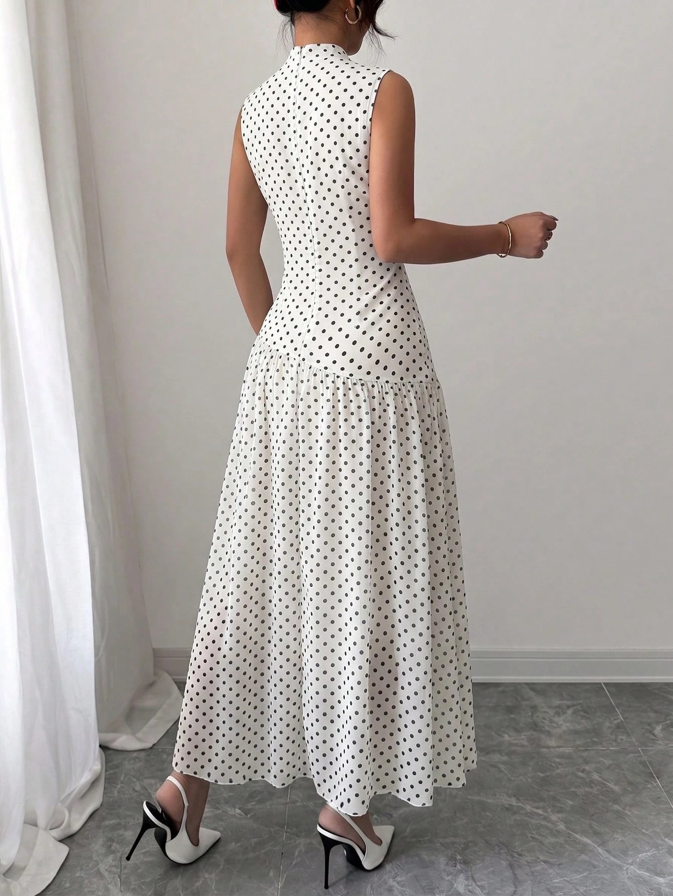 Modelyn French Design High Neck Cinched Waist Women Dress