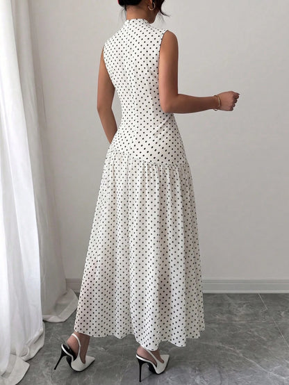Modelyn French Design High Neck Cinched Waist Women Dress