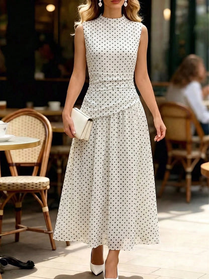 Modelyn French Design High Neck Cinched Waist Women Dress