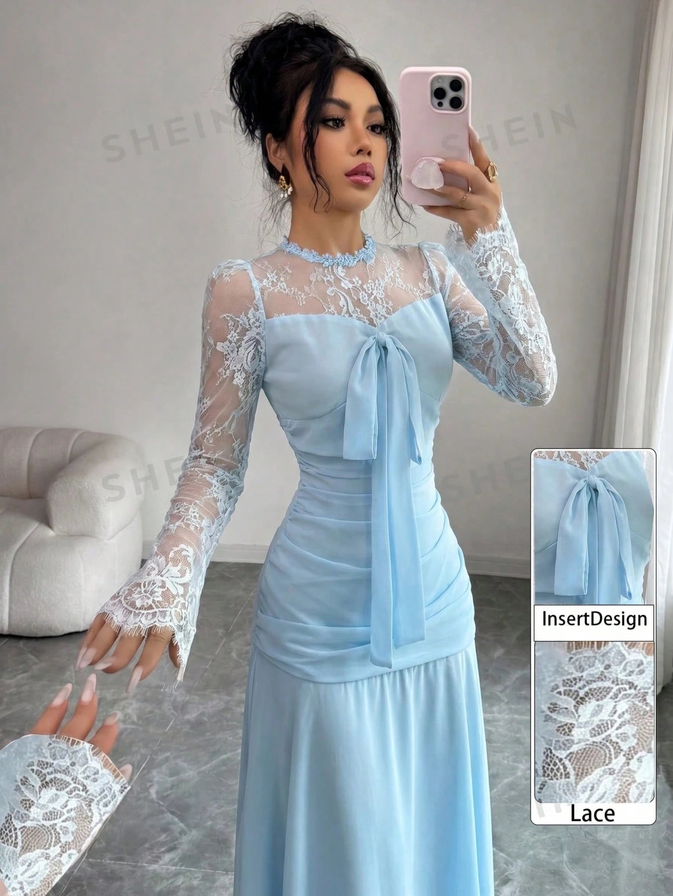 Modelyn French Design Lace Patchwork Bow Dress For Women