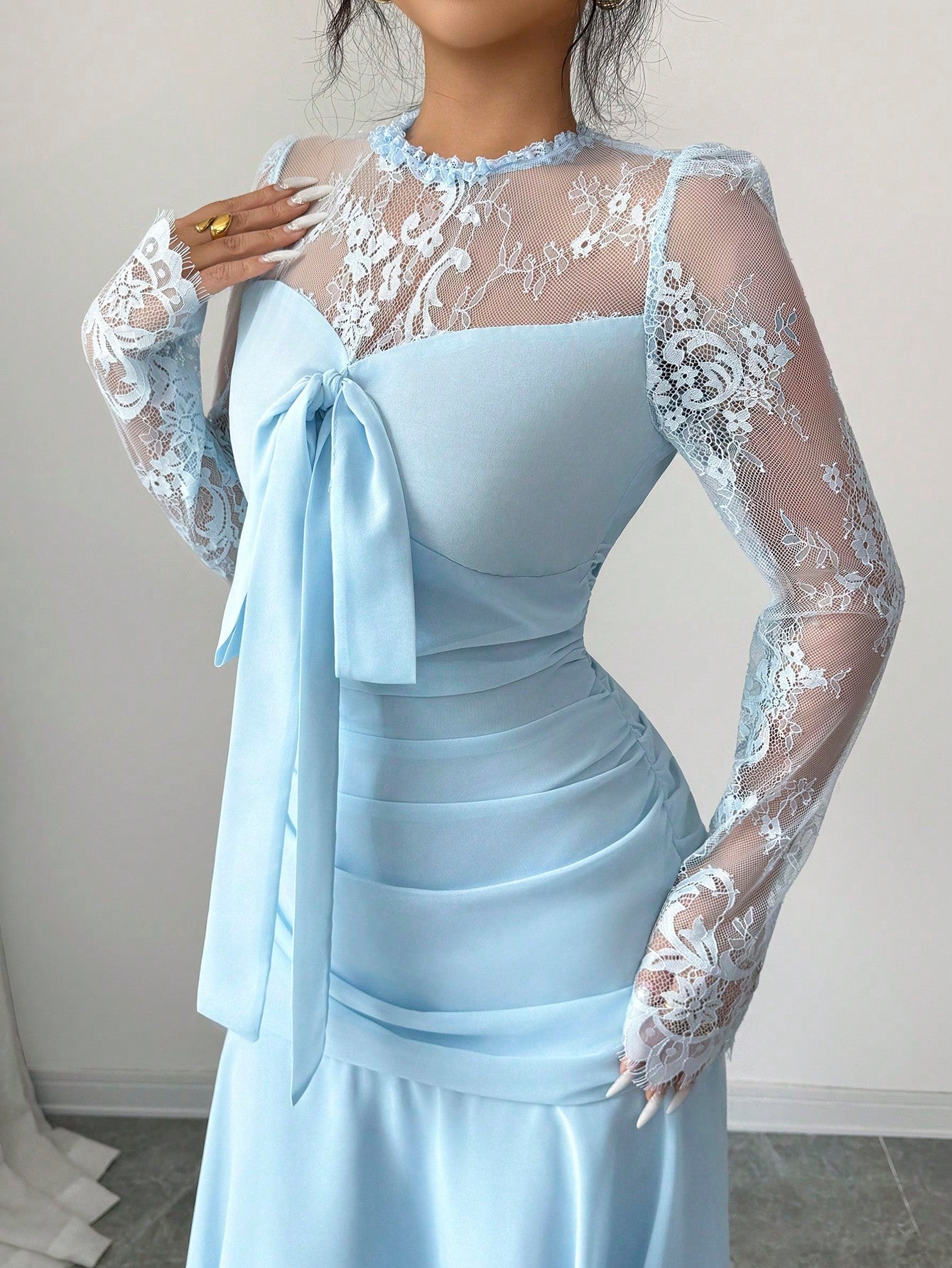 Modelyn French Design Lace Patchwork Bow Dress For Women
