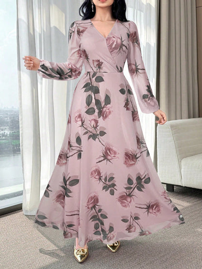 Modelyn New Rose Flower Elegant Charming Elegant High-End Cinched Waist Dress For Women