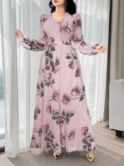 Modelyn New Rose Flower Elegant Charming Elegant High-End Cinched Waist Dress For Women