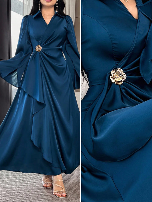 Modelyn Women Elegant Solid Color Flare Sleeve Wrap Dress,Fall Wedding Guest Dress,Summer Dresses For Women