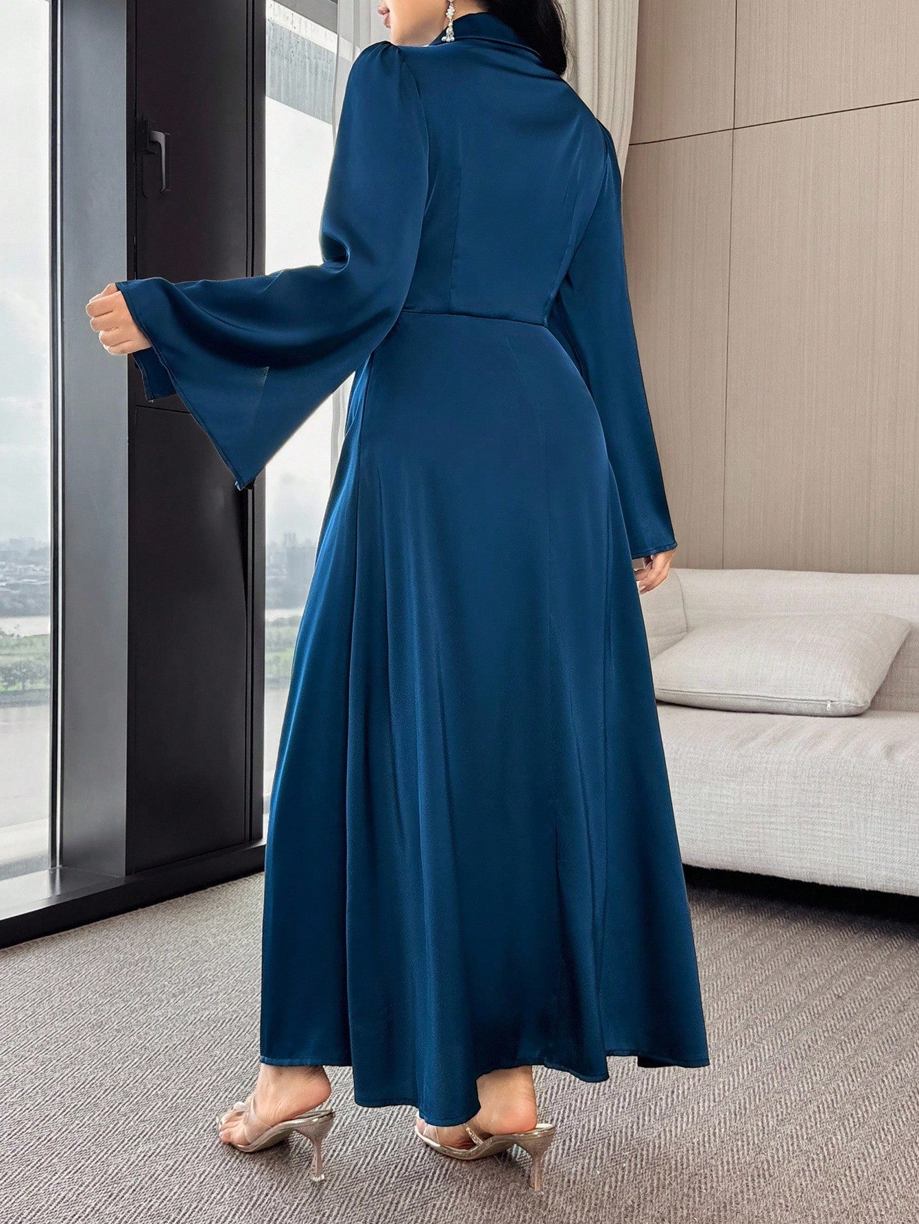 Modelyn Women Elegant Solid Color Flare Sleeve Wrap Dress,Fall Wedding Guest Dress,Summer Dresses For Women