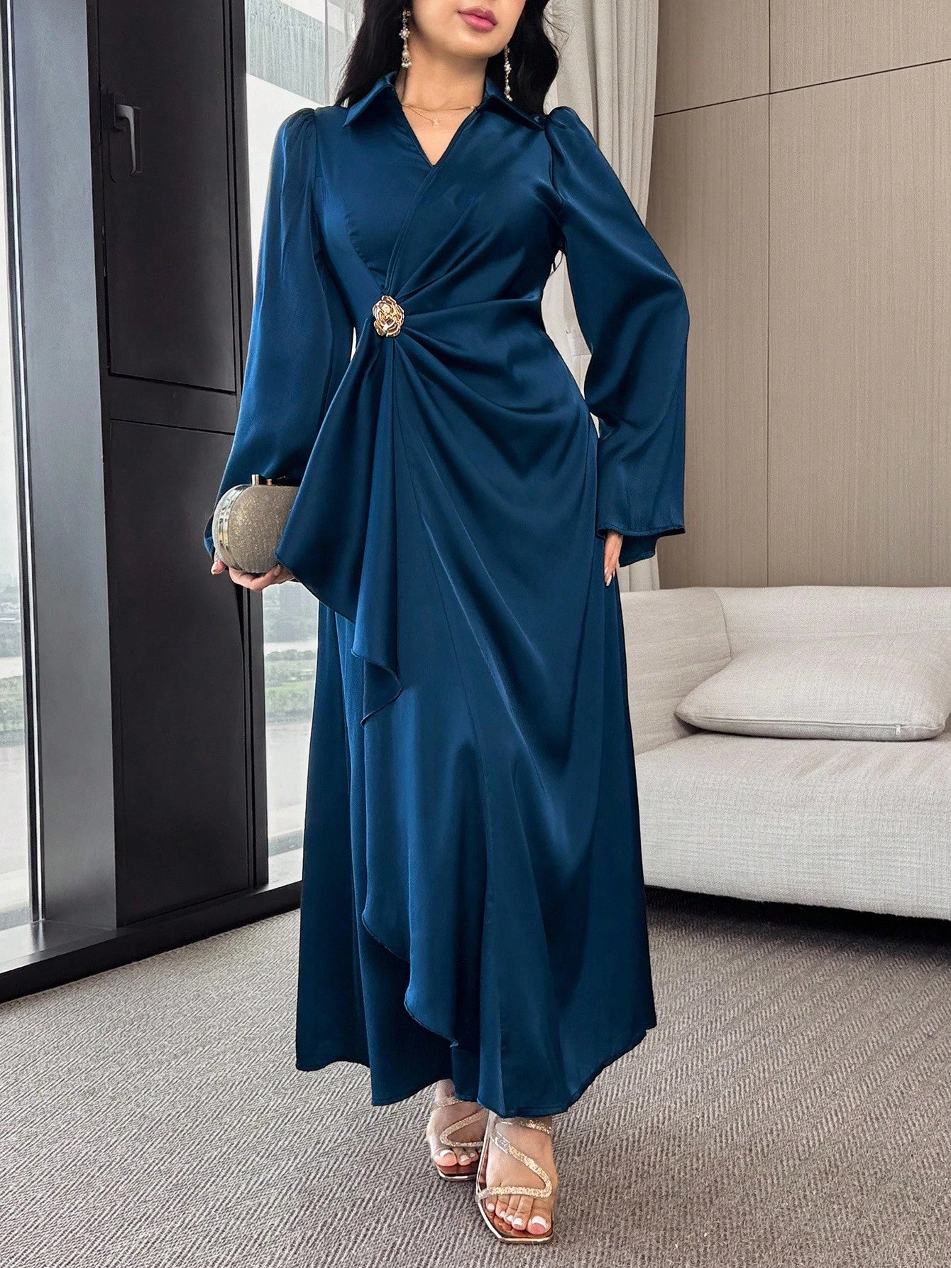 Modelyn Women Elegant Solid Color Flare Sleeve Wrap Dress,Fall Wedding Guest Dress,Summer Dresses For Women