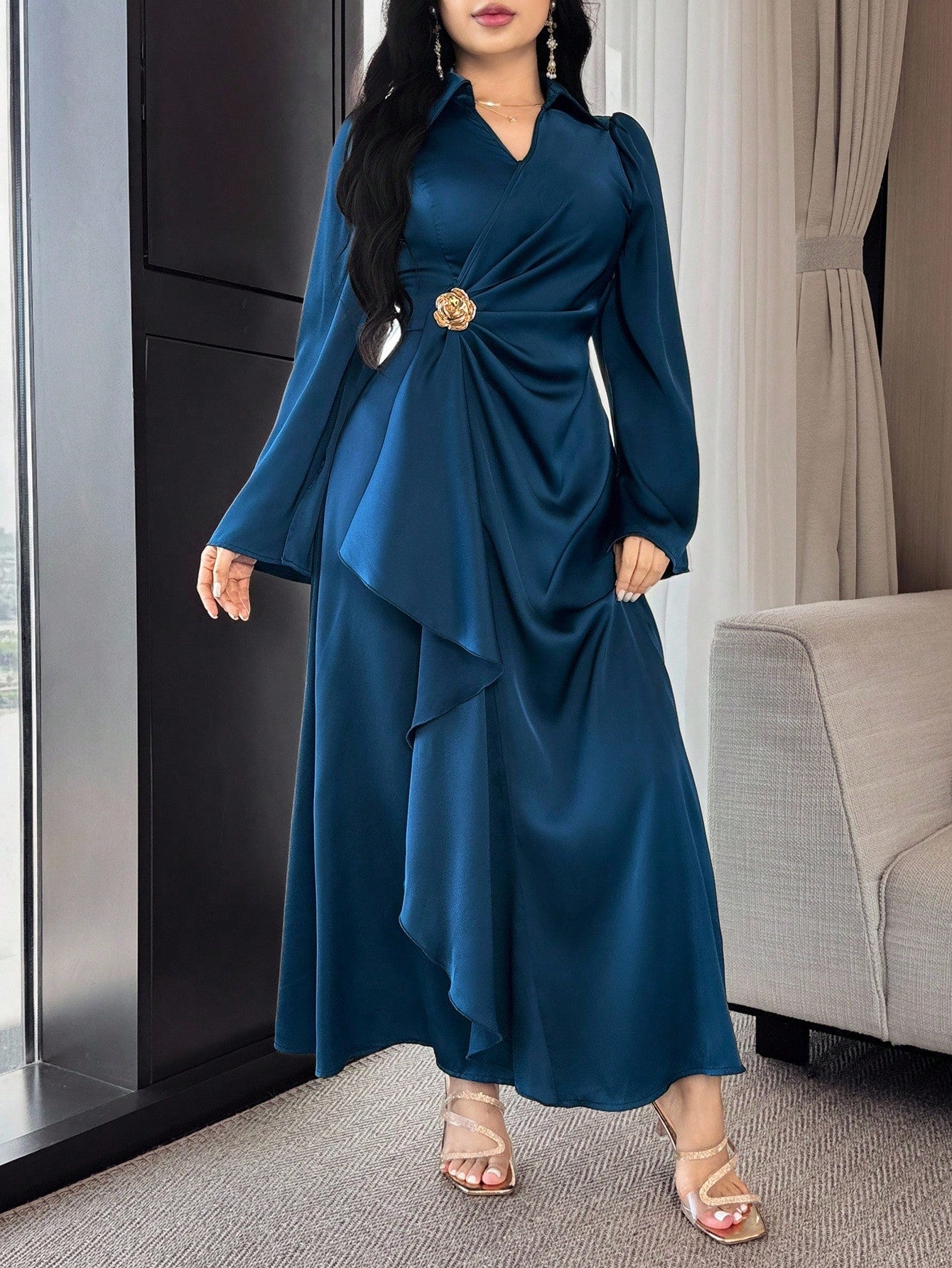 Modelyn Women Elegant Solid Color Flare Sleeve Wrap Dress,Fall Wedding Guest Dress,Summer Dresses For Women