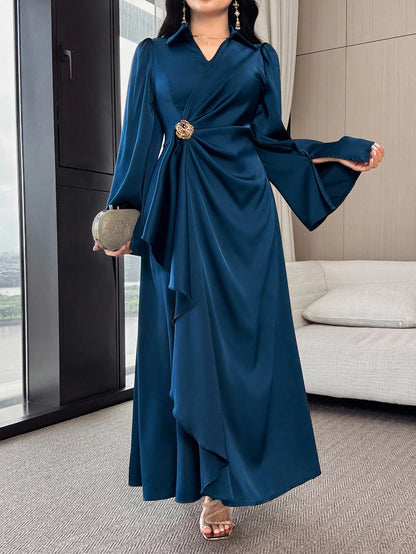 Modelyn Women Elegant Solid Color Flare Sleeve Wrap Dress,Fall Wedding Guest Dress,Summer Dresses For Women