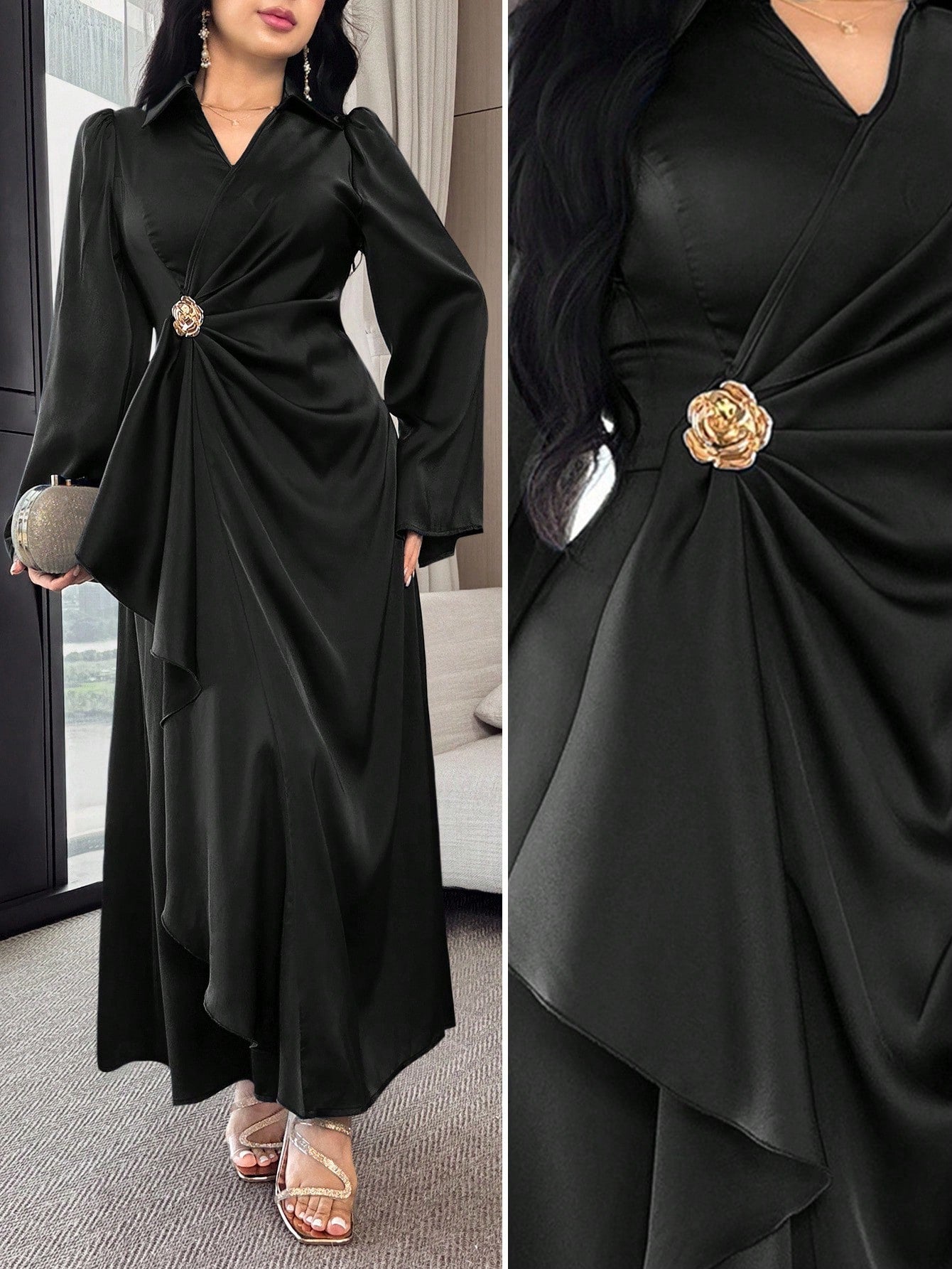 Modelyn Women Elegant Solid Color Flare Sleeve Wrap Dress,Fall Wedding Guest Dress,Summer Dresses For Women