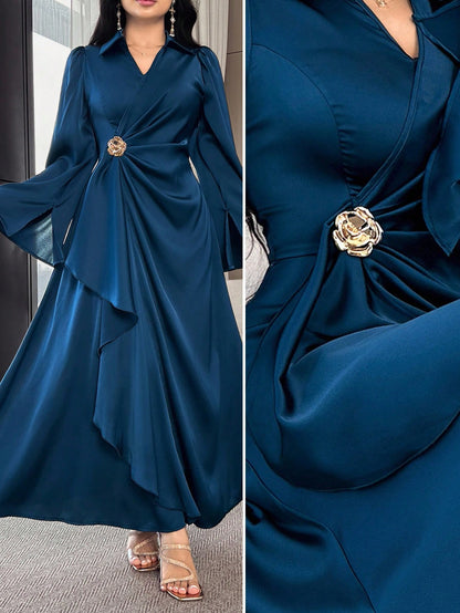 Modelyn Women Elegant Solid Color Flare Sleeve Wrap Dress,Fall Wedding Guest Dress,Summer Dresses For Women