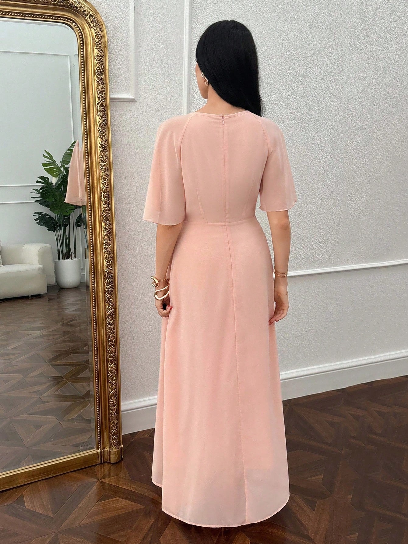 Modelyn Women's Ruched Waist Concealed Belly Flared Dress Dusty Pink,Summer,Elegant,Wedding Ninang Modest Outfits Simple New Arrival Elegant Outfits Dresses