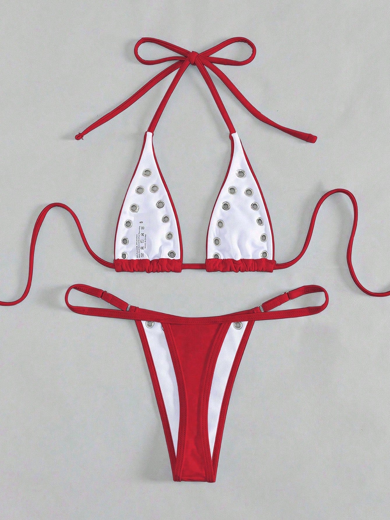 Modviera 2pcs/Set Women's Casual Rivet Hollow Lace-Up Halter Bikini Swimwear Set For Beach Party, Music Festival, Vacation For Summer