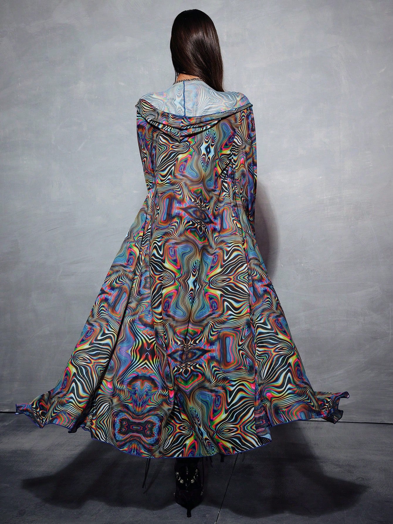 Modviera Random Print Long Sleeve Cover Up, Casual Beach, Summer Party & Music Festival