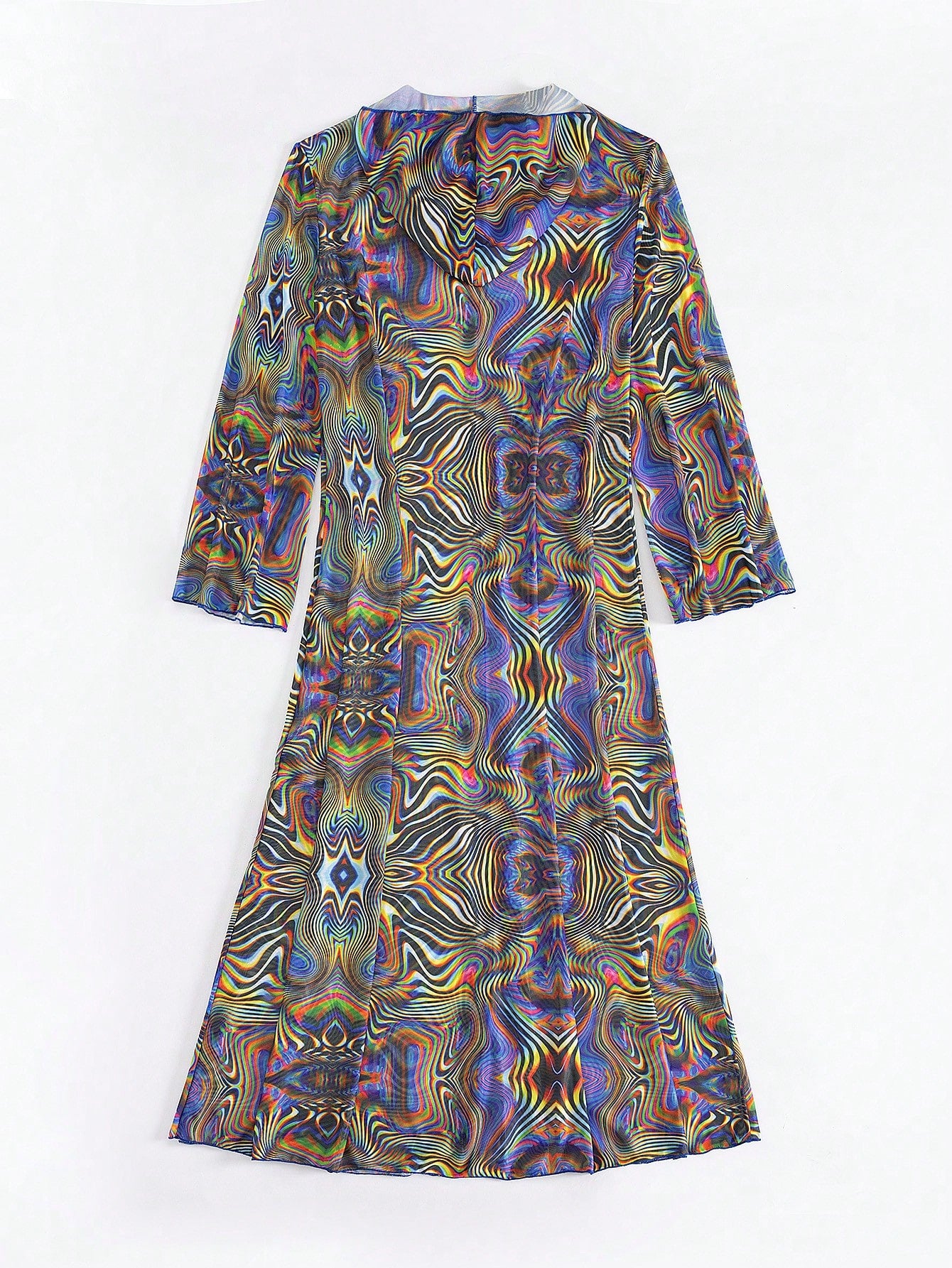 Modviera Random Print Long Sleeve Cover Up, Casual Beach, Summer Party & Music Festival