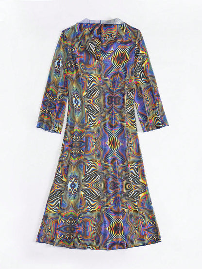 Modviera Random Print Long Sleeve Cover Up, Casual Beach, Summer Party & Music Festival