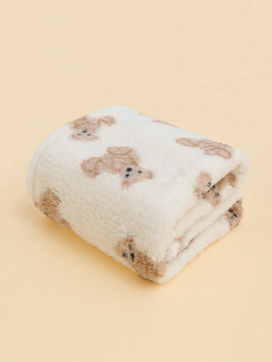 momscare 1pc Bear Pattern Swaddle Blanket, Soft Baby Hooded Towel, Stroller Blanket, Sweet Warm Gift For Baby Boys, Suitable For Home And Travel, Valentine's Day Gift